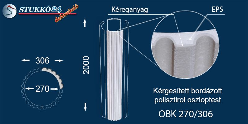 Bodrázott polisztirol oszloptest kérgesítve OBK 270/306