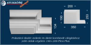 Polisztirol díszléc indirekt és direkt kombinált világításhoz Győr jobb oldali végelem 190+209 PLEXI PLUS