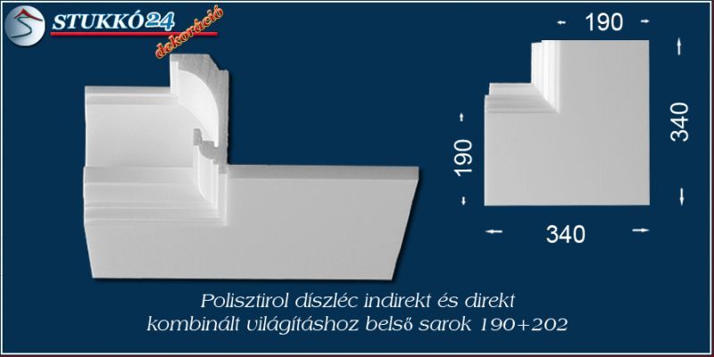 Direkt spot és indirekt led világítás Budapest polisztirol profil belső sarok 190+202