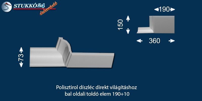 Polisztirol díszléc direkt világításhoz bal oldali toldó elem 190+10