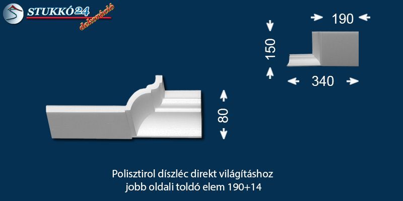Polisztirol díszléc direkt világításhoz jobb oldali toldó elem Dombóvár 190+14