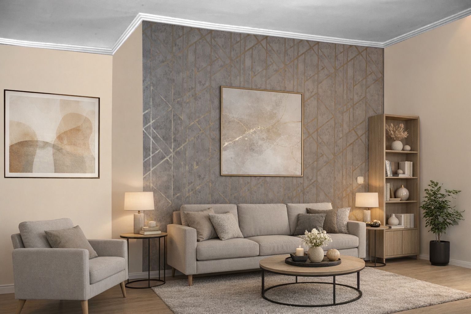 Stílusos nappali polisztirol díszléc beépítésével.jpg