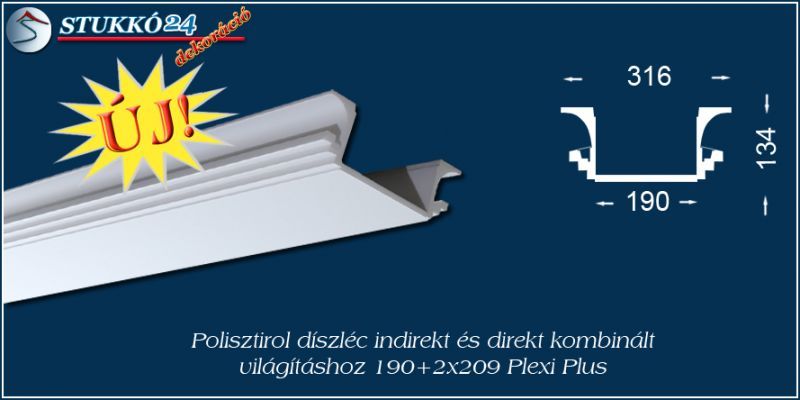 Győr polisztirol díszléc LED rejtett világítás és spot lámpa kiépítéséhez 190+2x209