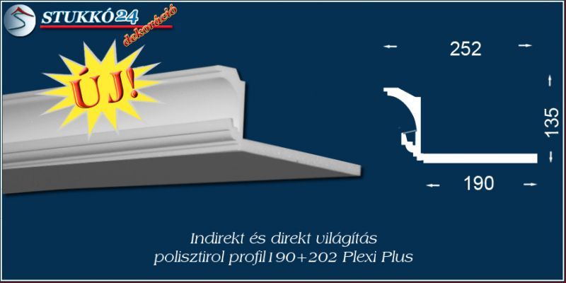 Direkt spot és indirekt LED világítás Budapest polisztirol stukkó profil 190+202