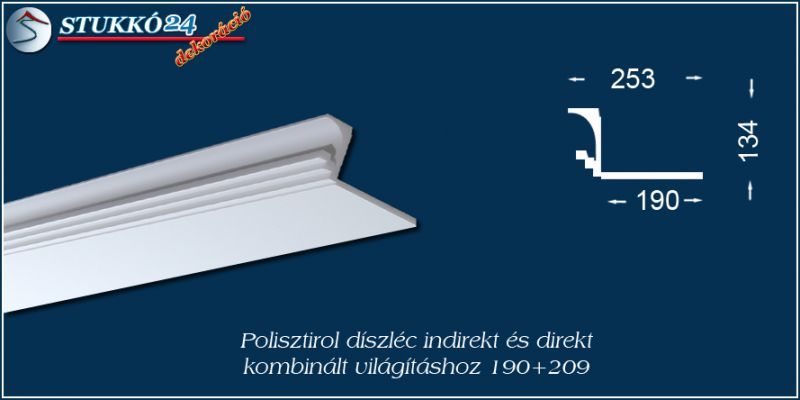 Direkt spot és indirekt LED világítás Győr polisztirol stukkó profil 190+209