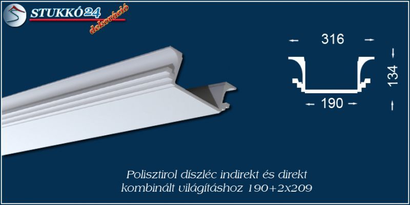 Győr polisztirol díszléc LED rejtett világítás és spot lámpa kiépítéséhez 190+2x209