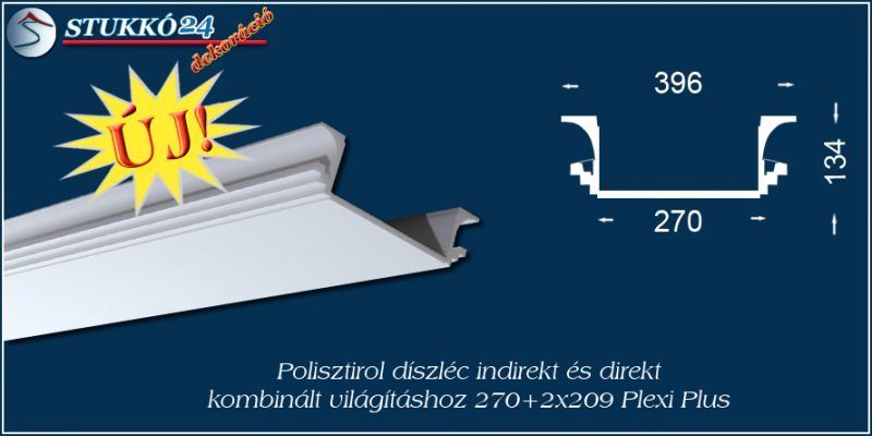 Győr polisztirol stukkó profil spot izzó és LED szalag világítás kiépítéséhez 270+2x209