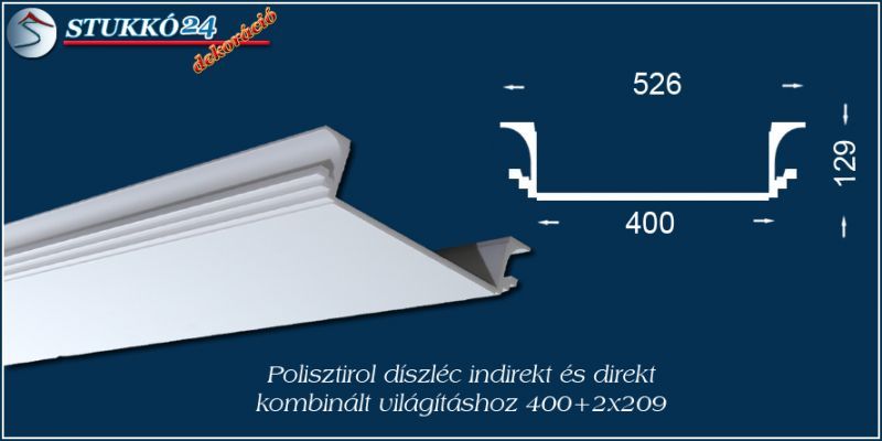 Direkt fény és rejtett világítás stukkó profil Győr 400+2x209