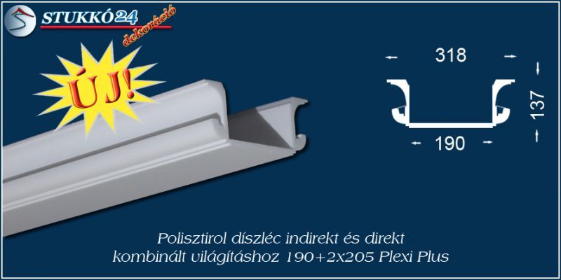 Debrecen polisztirol profil direkt és indirekt világítástechnika kiépítéséhez 190+2x205 PLEXI PLUS
