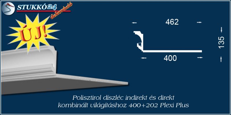 Spot izzó és LED rejtett világítás polisztirol profil Budapest 400+202 PLEXI PLUS