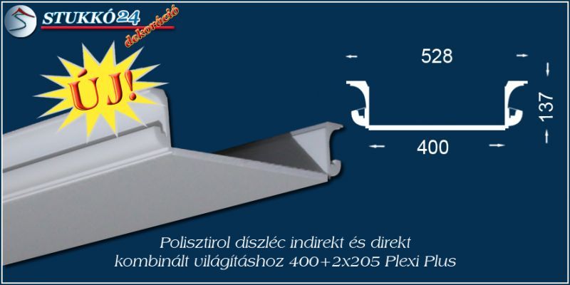 Debrecen stukkó spot lámpa direkt világítás és LED szalag indirekt világítás kiépítéséhez 400+2x205 PLEXI PLUS