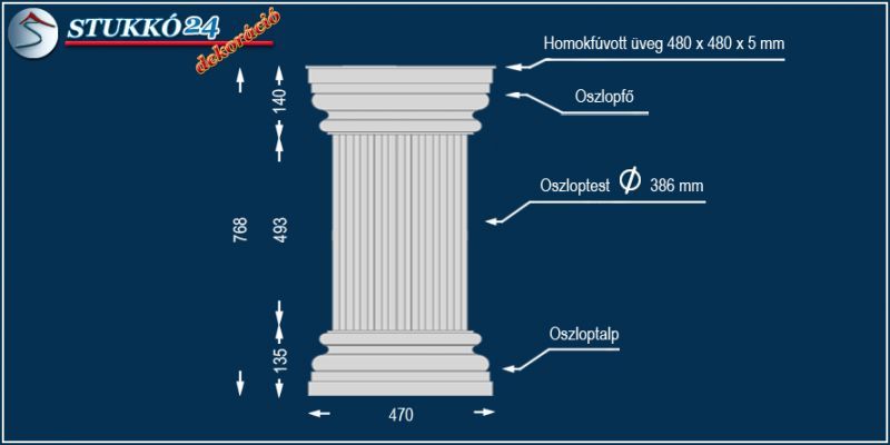 Polisztirol oszlop, oszlop dekoráció, ODK-2-480-768