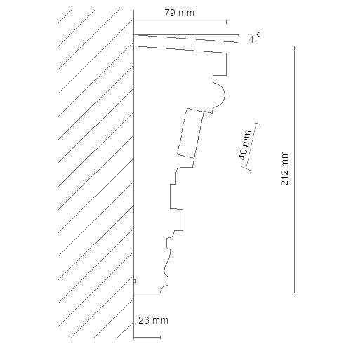 Kérgesített kültéri egyenes timpanon 107-F/117 metszeti rajza